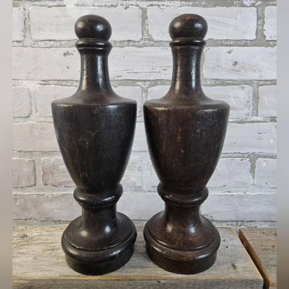 *SOLD* Pair of Vintage Dark Wood Finials - Picture 1 of 2